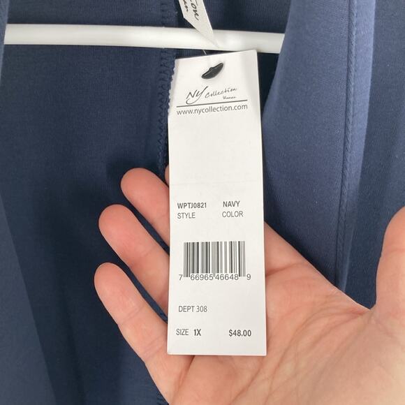 NY Collection Woman Navy Blue Open Front Ponte Knit Cardigan Size 1X New - Picture 3 of 14